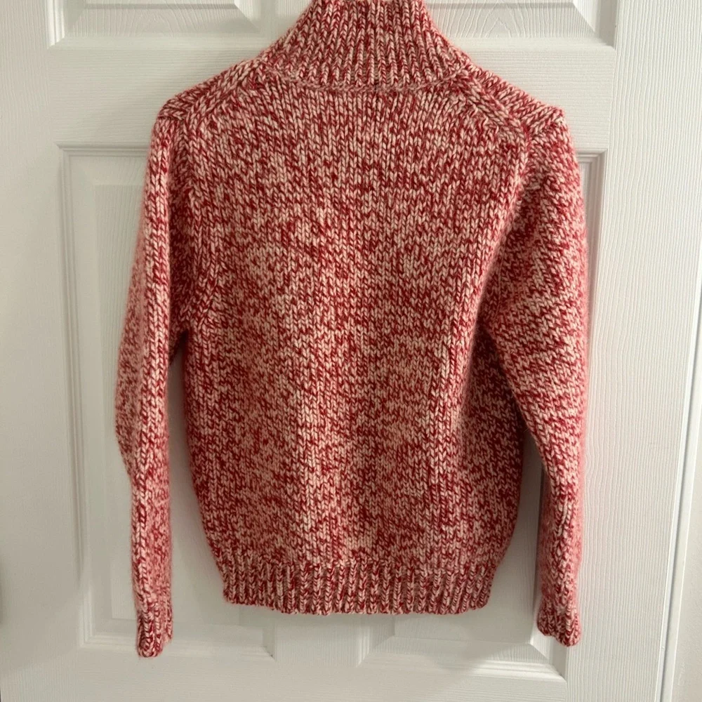 Eddie Bauer chunky knit sweater turtle red/white 70% lamb wool 20% rabbit size L - Picture 2 of 6